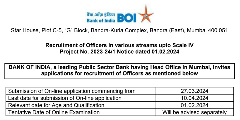 BOI Bharti 2024 | बँक ऑफ इंडिया अंतर्गत 143 रिक्त पदांसाठी भरती सुरु 2 BOI Bharti 2024 main