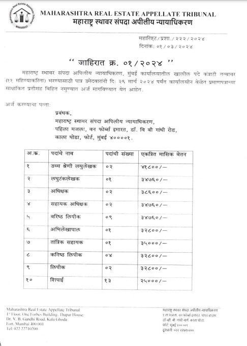 MAHA RERA Recruitment 2024 Main