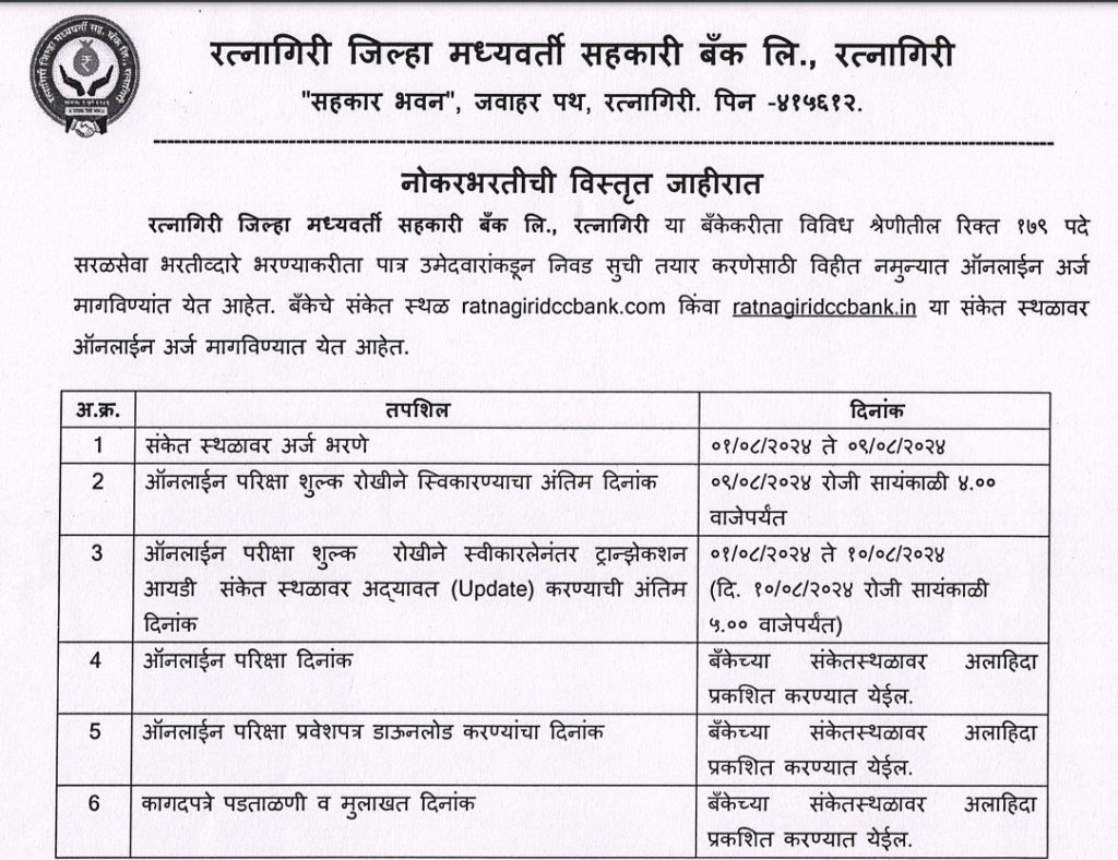 Ratnagiri DCC Bank Bharti 2024 Main