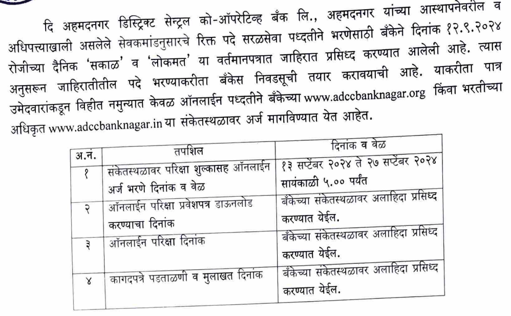 Ahmednagar DCC Bank Bharti 2024 | पदवीधर उमेदवारांना या बँकेत नोकरीची सुवर्णसंधी 2 Ahmednagar DCC Bank Bharti 2024 Main