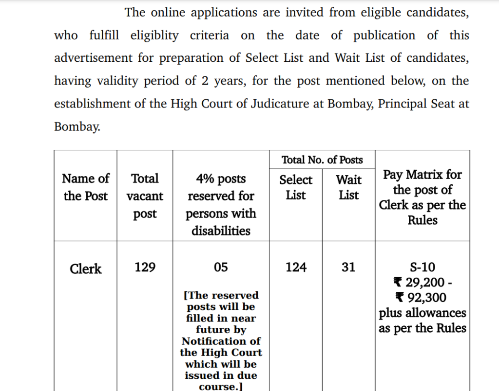 BMC Clerk Bharti 2025 Main