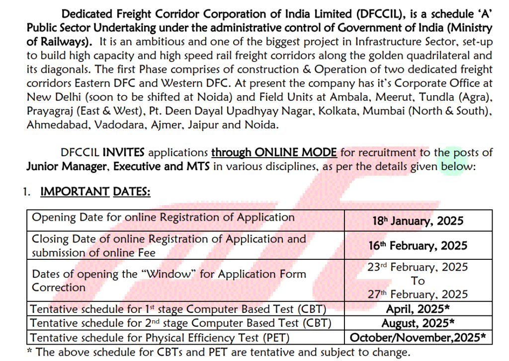 DFCCIL Bharti Notification 2025 | डेडिकेटेड फ्रेट कॉरिडोर कॉर्पोरेशन ऑफ इंडिया लिमिटेड भरती सुरु 2 DFCCIL Bharti Notification 2025 Main