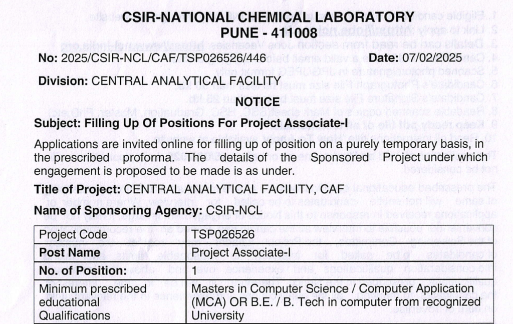 CSIR NCL Bharti 2025 main