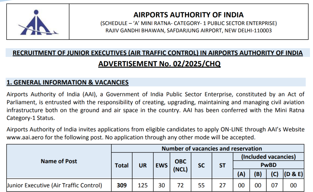 AAI ATC Recruitment 2025 | भारतीय विमानतळ प्राधिकरण मध्ये "कनिष्ठ कार्यकारी" या पदासाठी भरती जाहीर 2 AAI ATC Recruitment 2025 Main