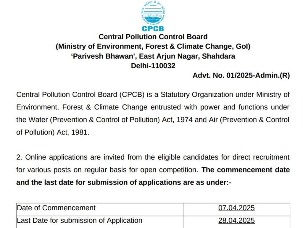 CPCB Recruitment 2025 Main