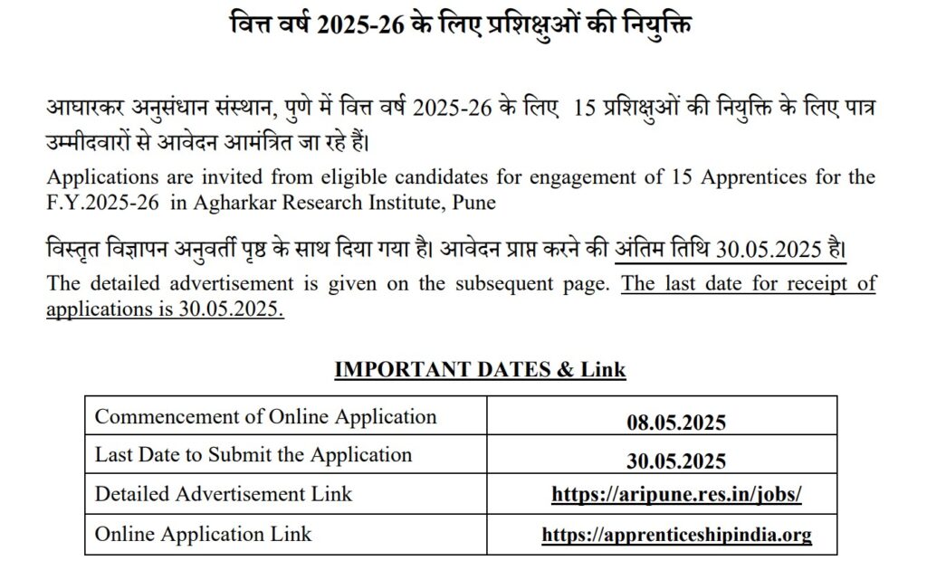 Agharkar Research Institute Pune Recruitment 2025 | आघारकर संशोधन संस्था, पुणे भरती सुरु, असा करा अर्ज..! 2 Agharkar Research Institute Pune Recruitment 2025 Main