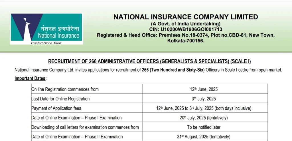 NICL AO Vacancy | नॅशनल इन्शुरन्स कंपनी लिमिटेड मध्ये "प्रशासकीय अधिकारी" या पदासाठी तब्बल 266 जागांसाठी भरती जाहीर 2 NICL AO Vacancy Main