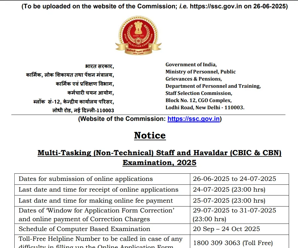 SSC MTS And Havaldar Recruitment 2025 Main