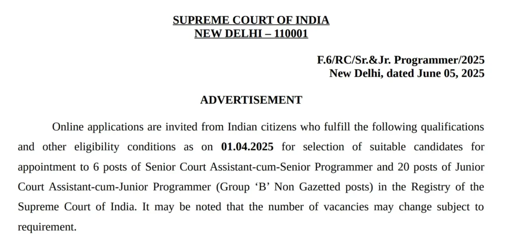 Supreme Court Of India Bharti 2025 | भारतीय सर्वोच्च न्यायालयात "न्यायालयीन सहाय्यक" या पदासाठी भरती जाहीर, असा करा अर्ज..! 2 Supreme Court Of India Bharti 2025 Main