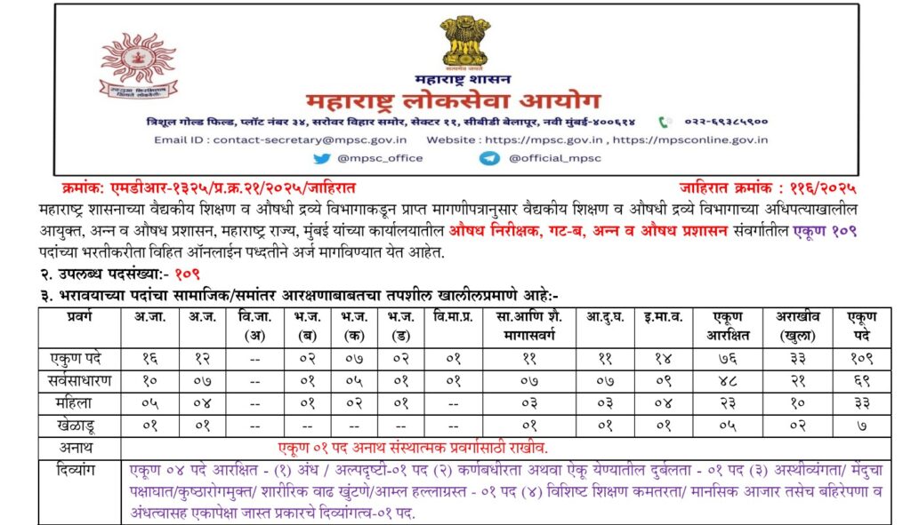 MPSC FDA Bharti 2025 1