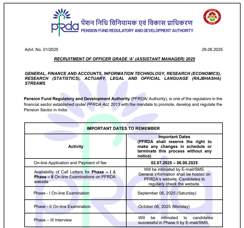 PFRDA Assistant Manager Grade A Bharti 2025 | सरकारी नोकरीची उत्तम संधी ! असिस्टंट मॅनेजर पदासाठी भरती जाहीर – ऑनलाइन अर्ज सुरू ! 2 PFRDA Assistant Manager Grade A Bharti 2025 Main