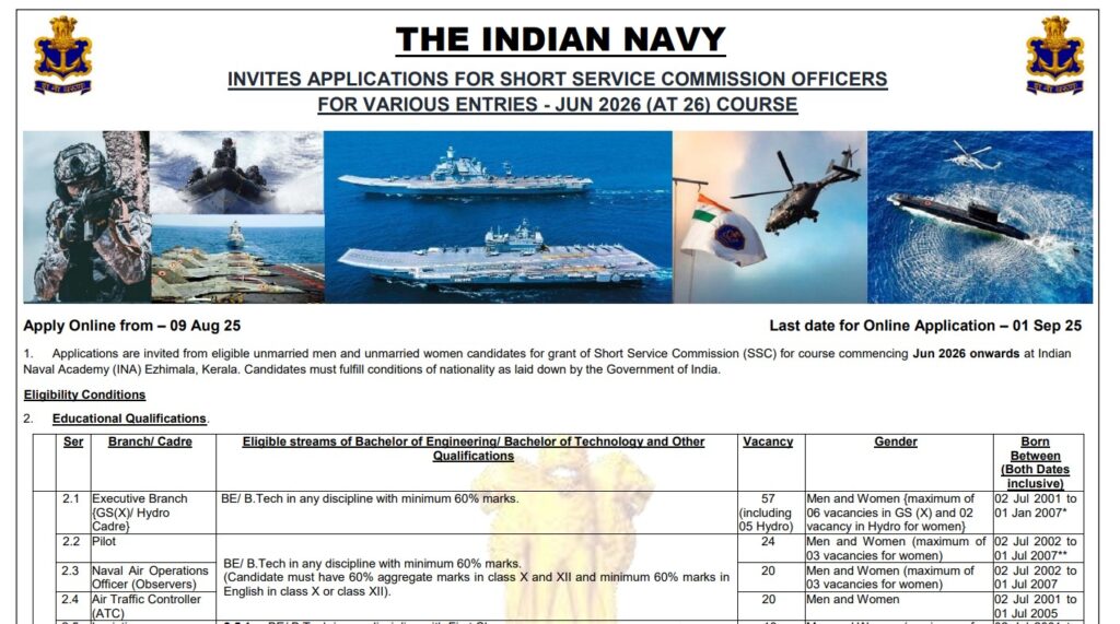 Indian Navy Recruitment 2025 | भारतीय नौदल भरती - देशसेवेची सुवर्णसंधी, हजारो तरुणांसाठी सन्मान आणि करिअरची उत्तम संधी! 2 Indian Navy Recruitment 2025 1