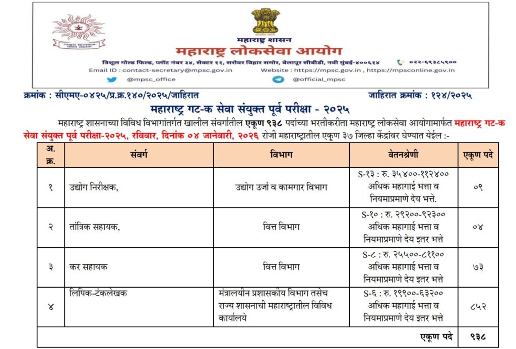 MPSC Group C Notification 2025 | महाराष्ट्र लोकसेवा आयोगाची मोठी भरती जाहीर! हजारो सरकारी पदांसाठी संधी - पात्रता, अर्ज प्रक्रिया व सविस्तर माहिती येथे! 2 MPSC Group C Notification 2025 1